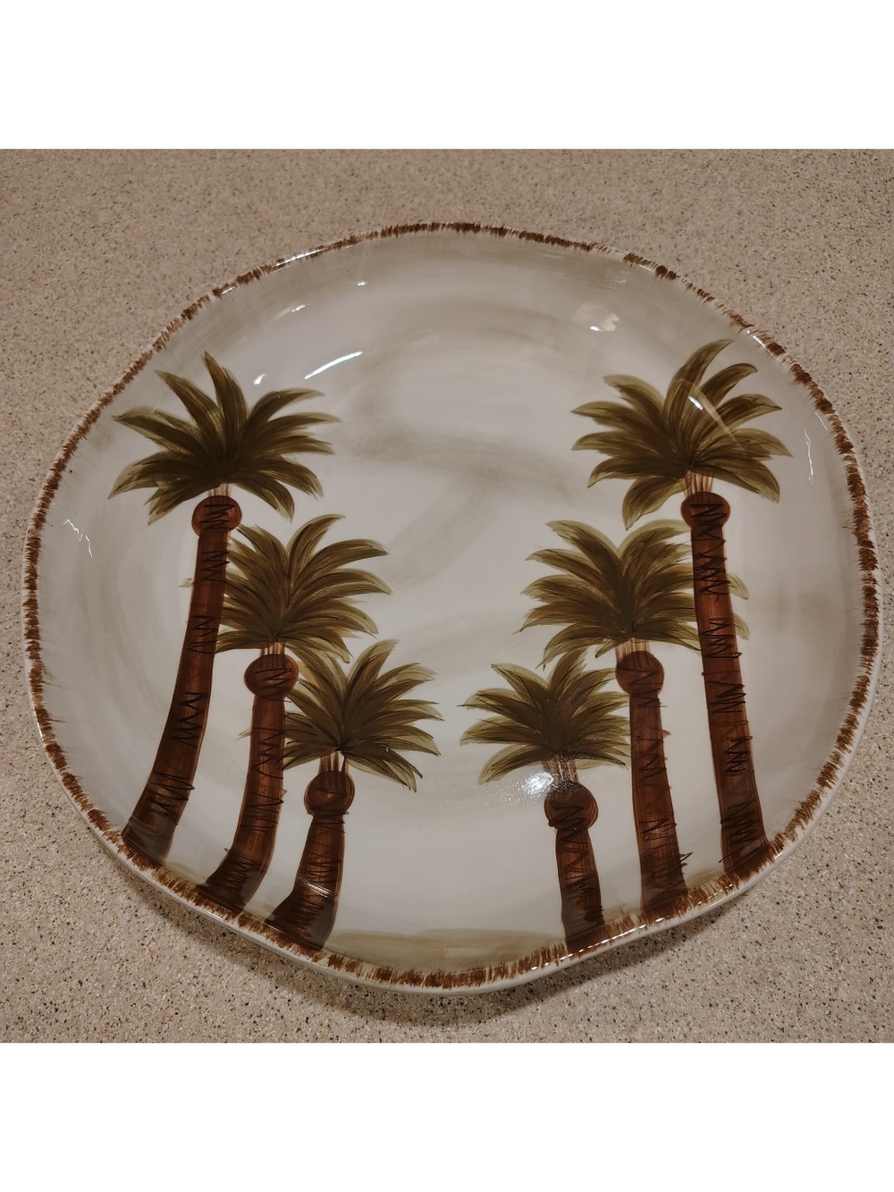Tropical Palm Tree Ceramic Serving Bowl - Brown & Green 14 Inches Fiji